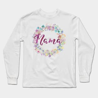 Mama | Watercolor Flower Wreath Long Sleeve T-Shirt